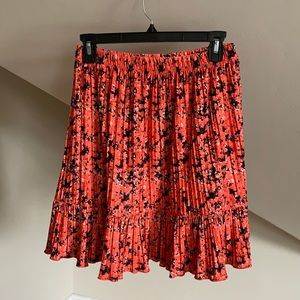 Zara Printed Red and Navy Skirt with Ruffle Hem